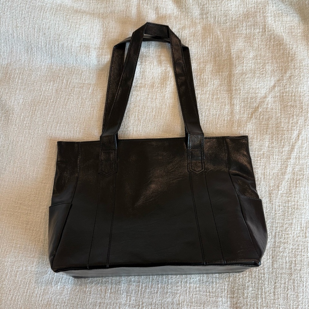 Black Faux Leather Tote Bag - Classic Everyday Tote
